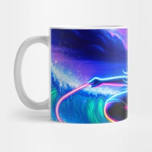 Colorful Neon Painting of Woman Surfing Mug
